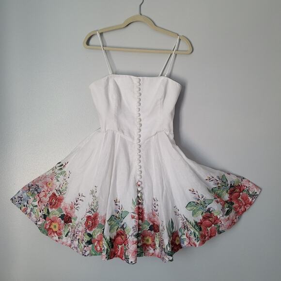 $695 Zimmermann Linen White Bellitude Strapless Shirred Floral-print Min… - Picture 16 of 16